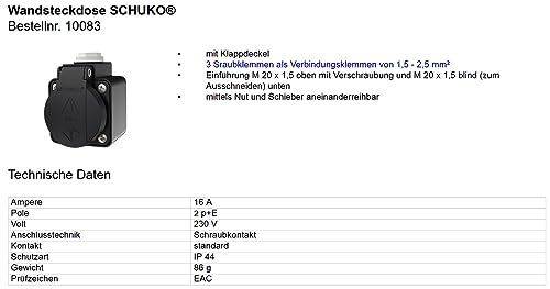 Mennekes (10083) Schuko-Wandsteckdose, schwarz