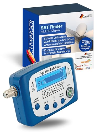 SCHWAIGER SAT Finder I digitaler Satelliten-Finder mit LCD-Display I zur präzisen Ausrichtung von Offset Antennen I Signal Messgerät zur Satellitenerkennung I mit Kompass & akustischer Signalanzeige