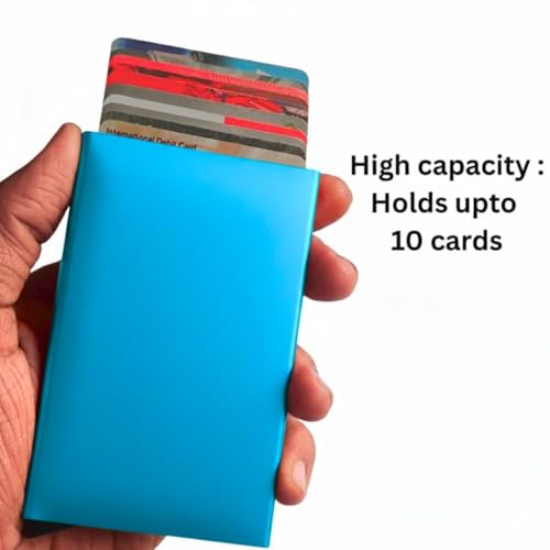 Image of Bracevor 10 Slot popup Aluminium Metal Card Holder Wallet | RFID Blocking | for Men & Women | Credit & Debit Cards - Blue