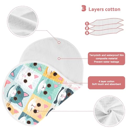 J JOYSAY Colorful Cat Faces Baby Burp Cloths for Boys Girls Large 22''x11'' Cotton Burp Rags Extra Absorbent Soft 4 Layer Baby Items Must Haves for Spit Up Babies 1 Pack3