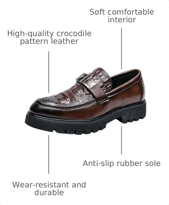 Image of Mens Loafers - Crocodile Texture Faux Leather Driving Shoes, Slip On Penny Moccasins for Business & Casual