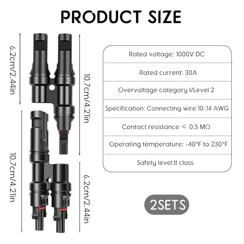 Dargkwn 2 Paar Solar Y Stecker 50A für Balkonkraftwerk - Robuster PV Y-Verteiler für Parallelschaltung, PPO Gehäuse, IP67 Wasserdicht, 1000V Solarkabel Adapter Set Männlich/Weiblich