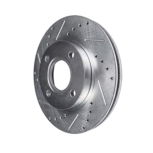 Image of Detroit Axle - Front Brake Kit for 2009-2014 Honda Fit Drilled and Slotted Disc Brake Rotors Ceramic Brakes Pads with Hardware 2010 2011 2012 2013 Replacement: 10.32 inch inch Rotor