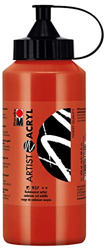 Marabu 12200075937 - Artist Acryl, Kadmiumrot mittel 500 ml, feine Acrylfarbe in Künstlerqualität, auf Wasserbasis, pastose Konsistenz, hoch pigmentiert, sehr gute Brillanz und Deckkraft