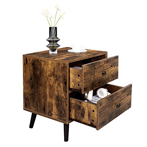 VASAGLE Sofa Side Table, End Table with 2 Drawers, Tapered Legs, Retro Style, Rustic Brown ULET174B01 - Image 4