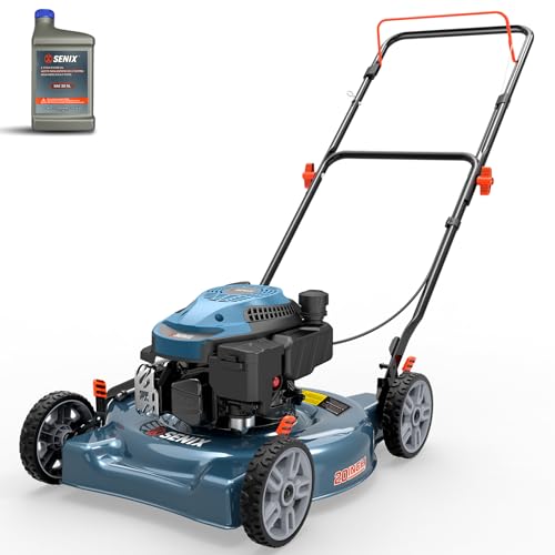 SENIX 144 cc Gas Lawn Mower, 20 inch 4-Cycle Push Mower, Side Discharge, 5 Position Cutting Height Adjustment, Low Noise & Fuel-Efficient for Lawn, Yard and Garden (LSPG-L5)