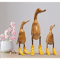 Rikmani - Wooden Figure Duck Boots Heels Yellow Flowered - Handmade Wooden Decoration Gift Figurine 25 cm