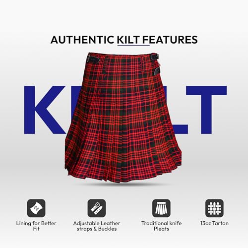 Image of 8 Yard Mens Kilt - Authentic Tartan Kilt for Men Highland Outfit for Weddings & Traditional Scottish Wear