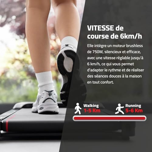 FITFIU Fitness MC-60 Tapis de Marche avec Inclinaison 9%, Vitesse Jusqu’à 6 km/h 750W, Design Compact Connexion APP et Télécommande, Walking Pad avec Roues pour Marcher à la Maison – Image 5