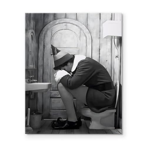 TYPTEK Funny Christmas Bathroom Wall Art, Elf on the Toilet