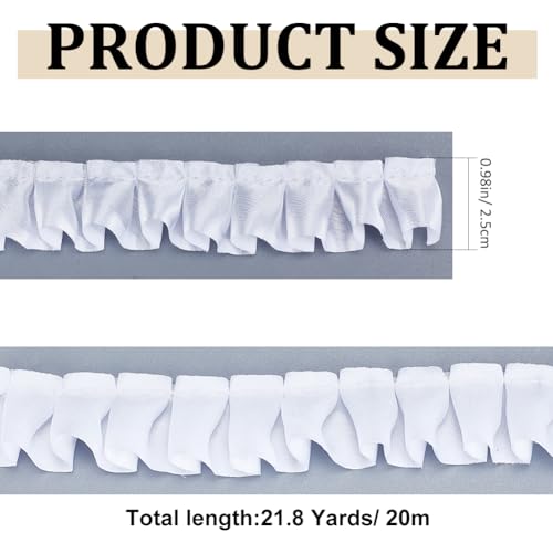MAYJOYDIY 20m 2.5cm White Satin Ruffle Trim Fabric Trims Satin Pleated Lace Ribbon Vintage Edging Trimmings Fabric for Curtain Sewing Craft Wedding Dress DIY Decor Applique - Image 2