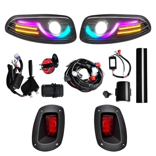 HHLZM RGB LED Headlight & Turn Signal Kit for EZGO RXV 2008-2015 12V Golf Cart Street Legal Light Kit with Brake Lights Horn Music Sync APP Control Long-Lasting & Easy Install