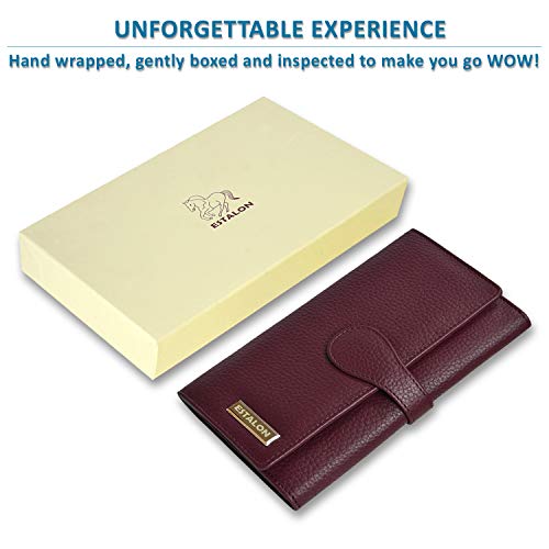 Estalon Real Leather Wallets For Women Rfid - Long Wallet Women's Ladies Clutch Zipper Pocket Multi Credit Card Case Holder Girls #TOP7