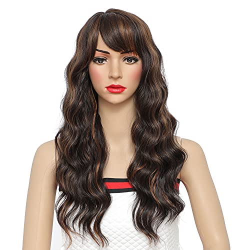 TanRain Charming female wig long Curly Wigs for Women natural lifelike heat resistant artificial fiber party dress party size a variety of colors wigs for women(Black mix Brown)