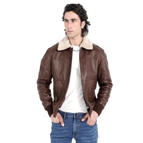 Mens leather jacket Genuine Lambskin Bomber Jacket men Brown with Removable Sherpa Collar– Premium Leather jacket men2
