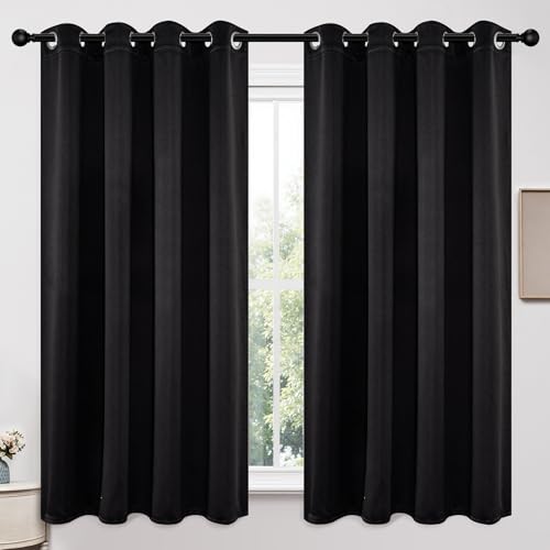 Joydeco - Joydeco Blackout Curtains 63 Inchs Long 52 Wide Black Out Curtains 2 Panels, Thermal Insulated Long Curtain& Drapes, Room Darkening Grommet Drapes for Living Bedroom Window (W52 x L63 Inch, Black) - -45%