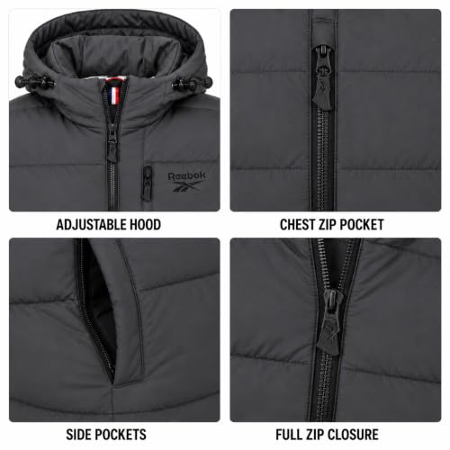 Image of Reebok Mens Quilted Puffer Jacket, Weather Resistant Hooded Winter Coat