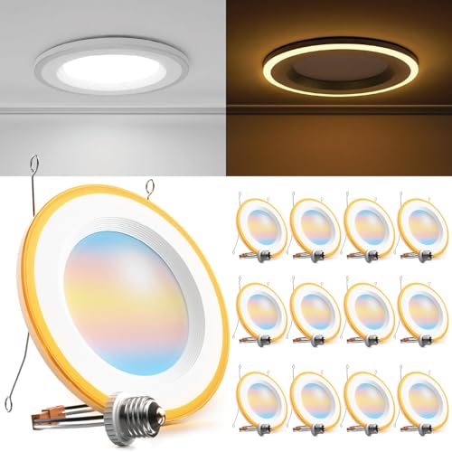 Sunco 12 Pack 6 Inch LED Recessed Lighting Retrofit with Night Light, 2700K/3000K/4000K/5000K/6000K Selectable, Dimmable Can Lights, 13W, 1200LM, Damp Rated, Retrofit Installation ETL.