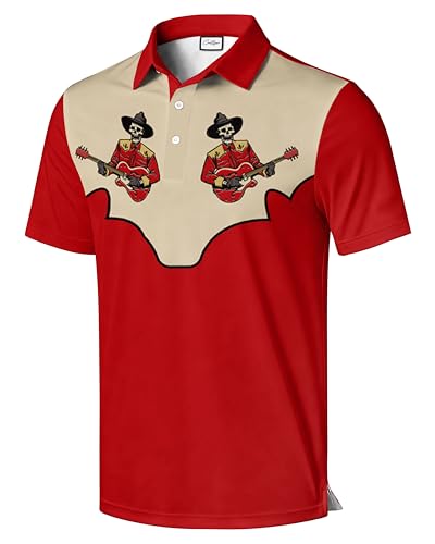 Amazon.com: COOLLYME Western Skull Guitarist Polo Shirt, Red and