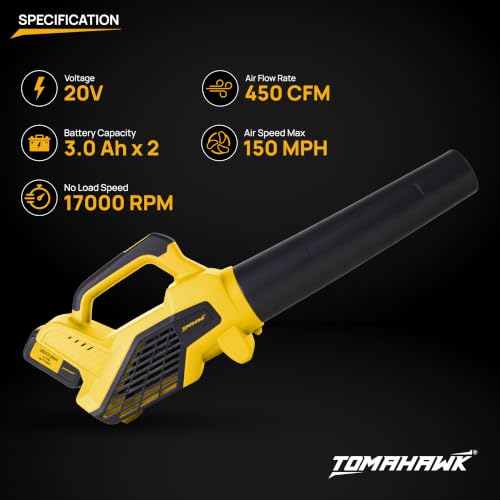 Image of TOMAHAWK TLB-40B 20V Cordless Leaf Blower with 2 x 3.0Ah Batteries | Brushless Turbo Blower for Garden, Home & Workshop Cleaning