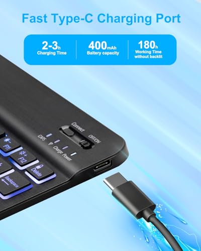 EAMPANG Case with Keyboard Mouse for iPad 9th 8th 7th Generation 10.2 inch,7 Color Rainbow Backlight Detachable USB-C Keyboard Magnetic Case with Pen Slot for iPad Air 3rd Gen/Pro 10.5 Black - Image 7