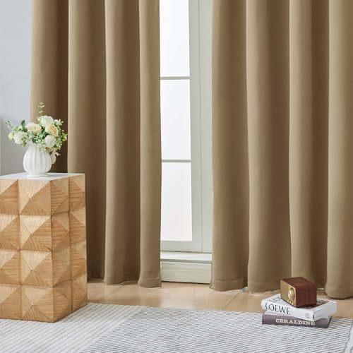 Image of Aiyufeng Taupe Blackout Curtains for Bedroom 63 Inch Length 2 Panels Set, Solid Thermal Insulated Energy Saving Rod Pocket Window Treatment Curtains Blackout Drapes, W40 x L63 Inch, Taupe