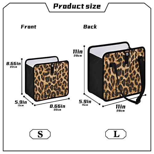 Image of Vintage Brown Leopard Print Car Trash Can, Foldable Hanging Cheetah Trash Bag, Waterproof Animal Skin Small Car Accessories Garbage Bin