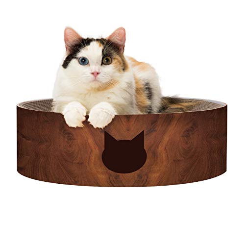 Image of Necoichi Cat Scratcher Bowl for Indoor Cats - Cat Scratching Lounger with Reversible Usability and Extra Comfort for Lounge, Cardboard Bed Couch / (Regular, Dark Cherry)