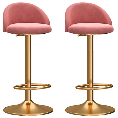Juego de 2 taburetes de bar de terciopelo con mecanismo giratorio, altura ajustable, respaldo curvado y base dorada, elegantes taburetes de cocina para desayuno, color verde