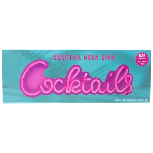 Image of Bright Neon Pink Cocktail Sign - USB-Powered 16.5 inch LED Neon Wall Decor for Home Bar, Man Cave, Tiki Lounge, Party Room, or Kitchen - Includes 79 inch Cable, Easy Installation