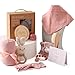 WOODEN TEETHER 10-Teilig Baby Geschenk Mädchen Set, Geschenk Mädchen Junge für Neugeborene, Badetücher, Schnullerkette, Rassel, Meilensteinkarten, Lätzchen, Socke, Bürste, Babyparty(Rosa)