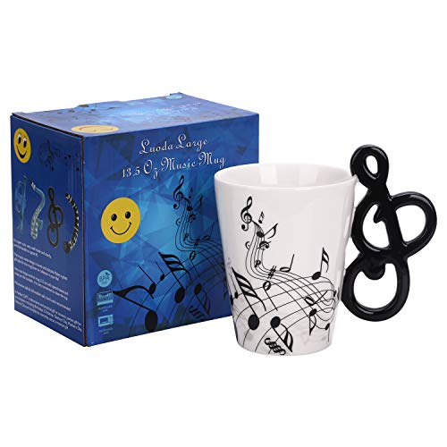 Luoda 13.5 Oz Guitar Mug Music Note Coffee Mug Ceramic Guitar Music Cup Mug Gifts for Guitar Players Musicians,Black