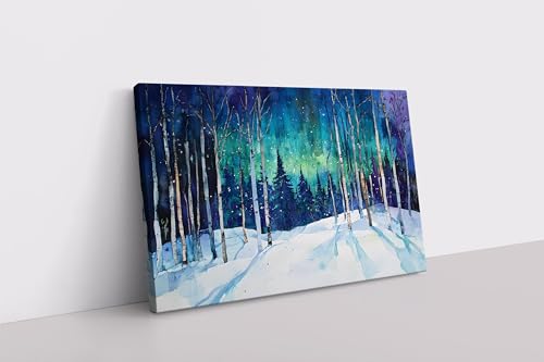 Toile forêt nordique enneigée aquarelle abstraite haut de gamme