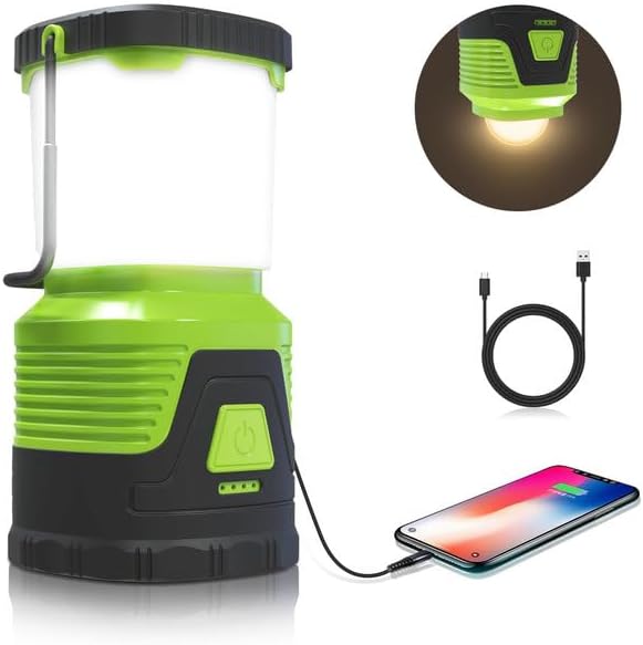 LED Camping Lantern Rechargeable, Tekstap 1000LM Camping Lights, 4 Light Modes, 5000mAh Power Bank, IP54 Waterproof, Lantern Flashlight for Power Outages, Emergency, Hurricane, USB Cable Included
