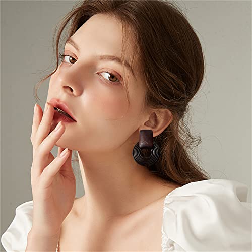 Jiuiql Handmade Bohemian Lightweight Wooden Circle Round Dangle Drop Earrings Vintage Boho Brown Nature Wood Geometry Hoop Stud Earring For Women Girls Statement Jewelry Gifts (Black Brown) #TOP4