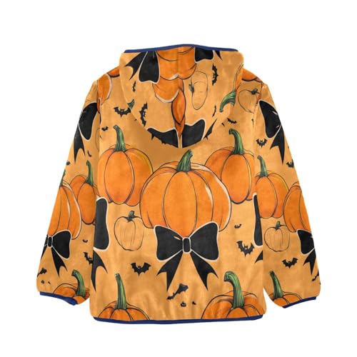 Pumpkin Bats Bow Orange Toddler Fleece Jacket Girl Boys Hooded Fleece Jacket Coat Warm Outwear Zip-up 3-10T2