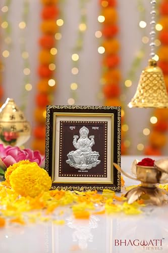 Image of 999Pure Silver Laxmi Photo Frame for Home & Office | Premium Silver | PoojaRoom & Wall Decor | Wedding & Festival Gifts | Certificate Included | Tabletop Size 5.5x5 inch