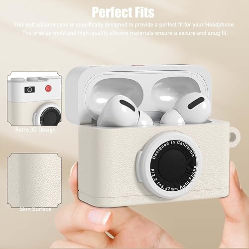Image of Retro Camera Silicone Case Cover for Apple Airpods Pro 3 (2025) with Carabiner (Cream, Retro Camera)