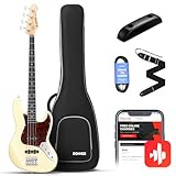 Donner Electric Bass Guitar 4 Strings Full-Size Standard Bass JB-Style Beginner Kit White for Starter with Free Online Lesson Gig Bag Guitar Strap and Guitar Cable, DJB-510