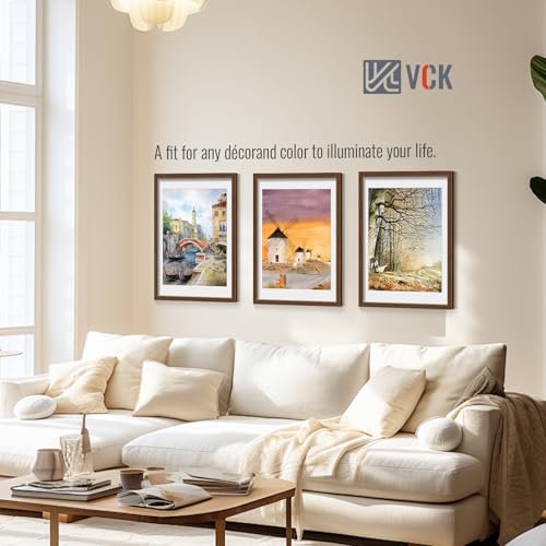 Image of VCK 18x24 Poster Frame 5 Pack, Brown Wood, 16x20 Mat, for Wall Art