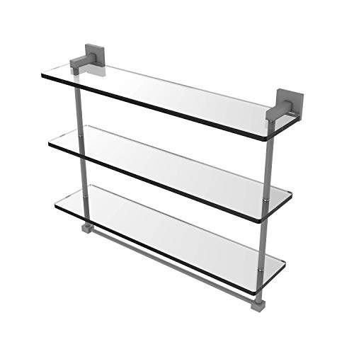 New Arrivals Allied Brass MT-5-22TB Montero Collection 22 Inch Triple Tiered Integrated Towel bar Glass Shelf, Matte Gray