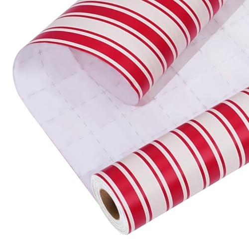 LaRibbons Christmas Wrapping Paper Roll Classic Red & White Striped Gift Wrap for Christmas Holiday Winter Party 17 Inch x 33 Feet