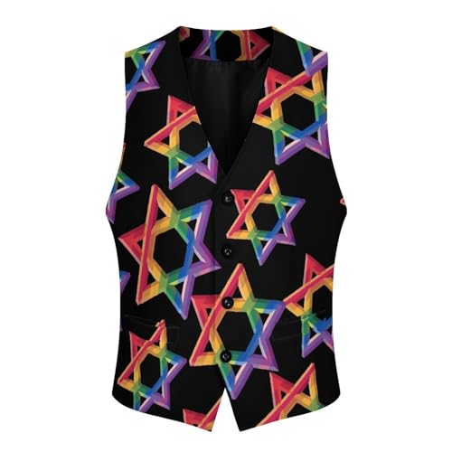 Israel LGBTQ Rainbow Flag Gay Men's Suit Vests Business Formal Dress V-Neck Waistcoat Tops with 2 Pockets4