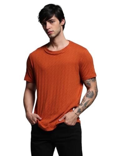 Image of Jack & Jones Men Cotton Regular Self Design Round Neck T-Shirt