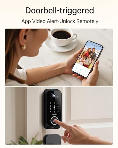 Hornbill Video Smart Lock with Camera: 10-in-1 Ring+2K Camera+Doorbell+Fingerprint Keyless Entry Door Lock, Built-in WiFi Deadbolt(only 2.4G), Two-Way Audio/App Remote Control/PIR, No Monthly Fee - image 6