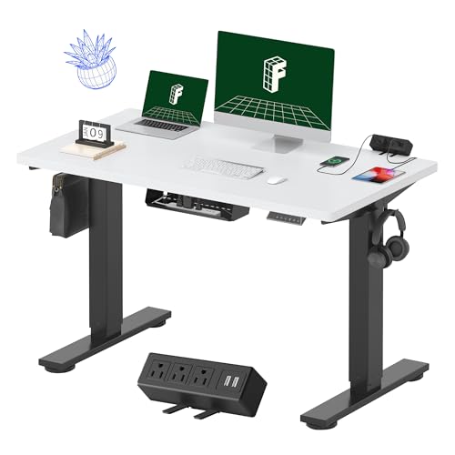 Image of FLEXISPOT EN2 Whole-Piece Standing Desk with Clamp Power Strip, 48 x 24'' Electric Stand Up Height Adjustable Desk with Cable Management (Black Frame + 48 inch White Top, 2 Packages)