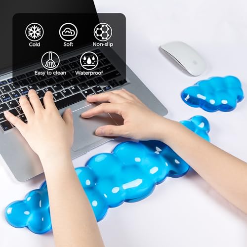 ABRONDA Gel Cloud Keyboard & Mouse Wrist Rest Set - Cloud Keyboard Wrist Rest Pad & Mouse Support for Office Gaming Pad Computer Laptop Ergonomic Comfortable Pain Relief- Pad Set