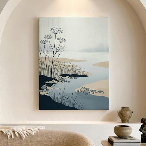 Lienzo decorativo azul y beige para dar un toque estético y relajante a tu salón o dormitorio