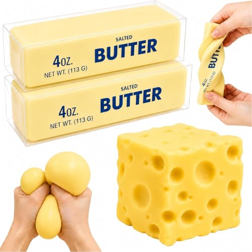 3 Stück Butter Cheese Squishy Käse Squishy Stressball Erwachsene Kinder Sensorik Anti Stress Spielzeug Stressbälle Squishies Fidget Toys Quetschball für Stressabbau Geschenke