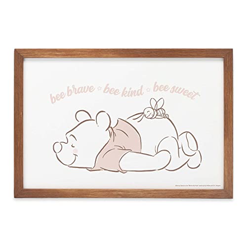 Image of Disney Winnie the Pooh Bee Brave Kind Sweet Framed Wood Wall Decor - Cute Winnie the Pooh Wall Art for Kids' Bedroom or Nursery Decor